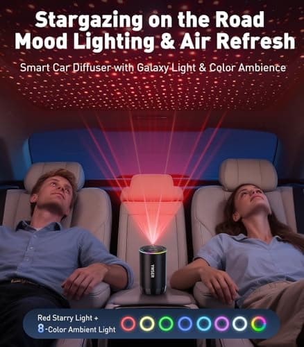 Smart Car Air Freshener, Car Air Freshener Diffuser with Starry Sky Projection and 50ml Perfume, Auto On/Off Intelligent, 3 Mode Adjustable Rechargeable Aroma Diffuser, Cologne - Thumbnail 4