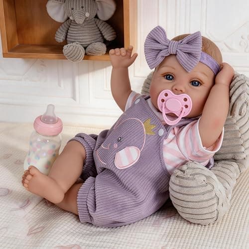 Milidool Lifelike Reborn Baby Dolls Girl-18 inch Realistic Newborn Baby Dolls, Soft Cloth Weighted Body with Feeding Toy, Gift for Kids Ages 3+ - Thumbnail 2