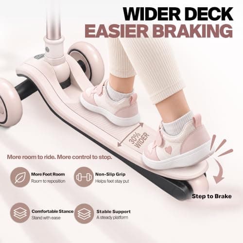 BEIESTATE 3 Wheel Scooter for Kids Ages 3-18, Up to 220 Lbs, Kids Scooter with Adjustable Lean-To-Steer Switch, Foldable, Lightweight, Wide Anti-Slip Deck, Adjustable Height Handlebar, Light-Up Wheels - Thumbnail 4