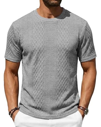 TRFIC Men's T-Shirts Short Sleeve Knit Crewneck Shirts Casual Textured Pullover Tees Grey - Image 1