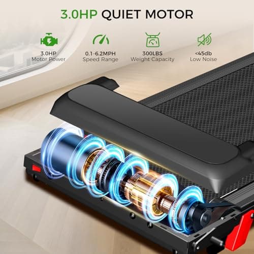 Portable Treadmill with Incline, 3.0HP Walking Pad with Handle Bar, 3-in-1 Foldable Treadmill for Home Office Small Space with Quiet Brushless, 300 LBS Capacity - Thumbnail 5