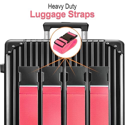 Luggage Straps for Suitcases TSA Approved Travel Belt 4 Pack by Chelmon (Rose Red) - Thumbnail 3