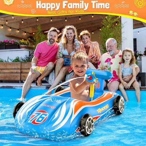 ZIZZ Pool Floats Kids Toys with Water Gun - Inflatable Ride-on Pool Toys for Kids Ages 4-8 Race Car Toddlers Pool Float Summer Outdoor Swimming Pool Toys Games for Boys Girls Fun Summer Water Toys - Thumbnail 6