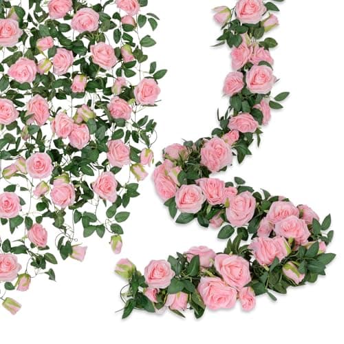 U'Artlines 3 Pack Artificial Pink Rose Vines Floral Garlands Total 19.5 Ft Fake Vine Silk Flower Garland for Indoor Outdoor Home Wedding Arch Garden Wall Decoration
