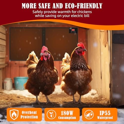 Chicken Coop Heater Inside Coop with Remote Control, 180W Foldable Radiant Heaters, 30''x12'' Large Heating Panel Warmer for Cozy Winter with Adjustable Timer and Temp, Safer Than Brooder Heat Lamp - Thumbnail 4
