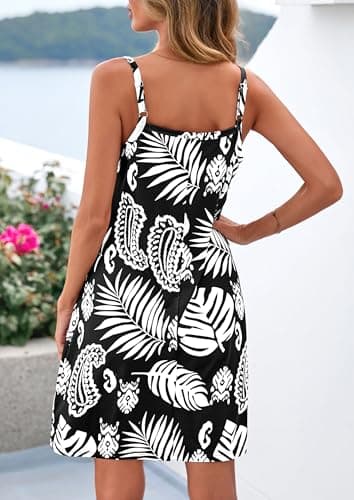 PRETTYGARDEN Women's Summer Dresses 2026 Casual Print Spaghetti Strap Sleeveless Sundress Beach Vacation Cover Ups (Black,XX-Large) - Thumbnail 4