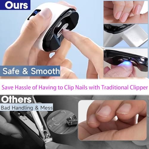 Bstsilver Electric Nail Clipper & Polisher w/Light, Automatic Fingernail Kids Trimmer w/Clip Storage, Rechargeable Filer Adjustable 3 Mode, 2 in 1 Manicure Care File Cutter for Caregiver Women Men - Thumbnail 5