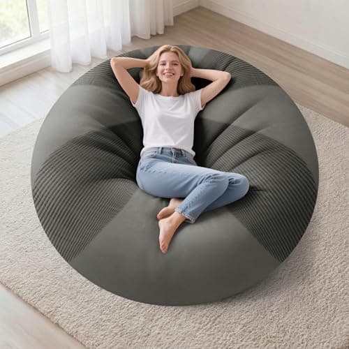 Homguava 3FT Bean Bag Chairs for Adults Teardrop BeanBag Chair Comfy Memory Foam Bean Bags Two-Tone Distressed Velvet & Corduroy Washable Cover for Living Room, Home (Corduroy, Light Grey) - Image 1