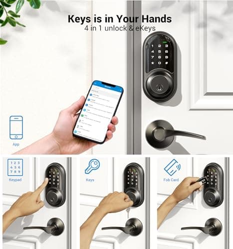 Veise RZ06B Smart Locks for Front Door, 2 Lever Handle Set, Keyless Entry Deadbolt, App Control, Electronic Digital Touchscreen Keypad, Auto Lock, IP54 Waterproof, Easy Installation, Matte Black - Thumbnail 2