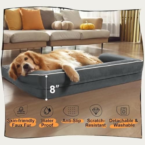 Large Dog Bed Orthopedic Washable - Beds Bolster - Extra XL XLarge Big Dogs - Memory Foam Couch Sofa - Waterproof with Removable Cover - Dark Grey Dog Bed - Thumbnail 4