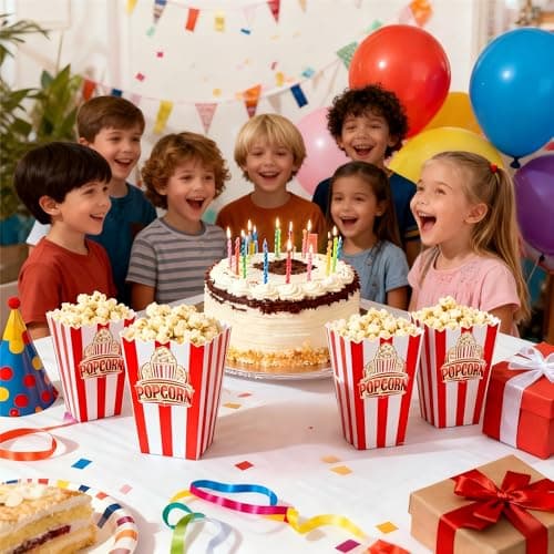 Wertyuizk Popcorn Boxes 20 Pack One-step Assembly, 6" Tall * 2.9" Square Individual Servings Popcorn Bags, Movie Night Supplies Container Kettle Corn Bucket for Home Party, Easter Day, Christmas - Thumbnail 2