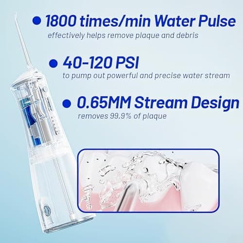 Water Dental Flosser Cordless with UVC Light, 3 Modes Portable Oral Irrigator, IPX7 Waterproof, 300ML Tank, Electric Teeth Cleaner for Tonsil Stones, Home & Travel Use (Pink) - Thumbnail 4