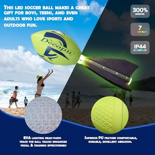 KASTUMBGA Rechargeable Glow in The Dark Light Up Football-7RGB Color Changing LED, Impact-Responsive, Durable Foam (No Pump), Perfect for Beach/Park/Backyard, Birthday Gift for Boys 6-15 Years Old - Thumbnail 5