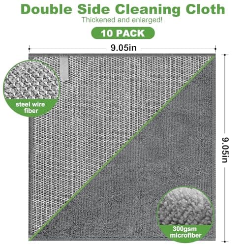 Jeymei 10 Counts Multipurpose Wire Dishwashing Rag,Non Scratch Wire Dishcloth,Microfiber Miracle Cleaning Cloth with Mesh,Dual-Sided Steel Mesh Cloth for Pot,Metal Scrubber for Washing Dishes,Grey - Thumbnail 2
