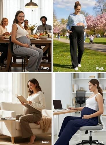 BLENCOT Women's Maternity Pants Spring Adjustable High Waisted Wide Leg Pregnancy Trousers Office Clothes Stretch Maternity Dress Pants with Pockets Grey S - Thumbnail 5