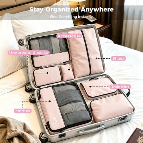 8-Piece Compression Packing Cubes for Travel, Stylish Luggage Organizer Set for Women, Space Saving Travel Essentials, Perfect for Vacation Cruise, Weekend Getaways & Carry-On Packing - Light Pink - Thumbnail 6