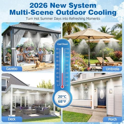 Mellbree Misters for Outside Patio 45FT/14M, Pre-Assembled Misting Cooling System with 12 Brass Nozzles & 3/4" Adapter, Outdoor Mister for Patio, Garden, Greenhouse, Pavilion, Dog House, Chicken Coop - Thumbnail 3