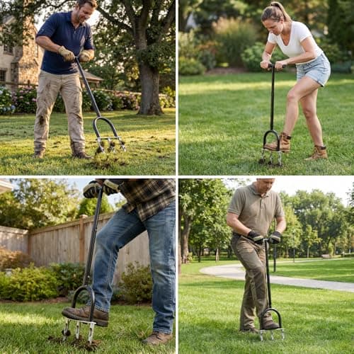 Manual Lawn Aerator Tool, 3 Hollow Tines Plug Lawn Core Aerator, Heavy Duty Hand Soil Aerator Tool with Adjustable Handle, Grass Aeration Garden Tools for Lawn Care, Compacted Soil, Yard - Thumbnail 4