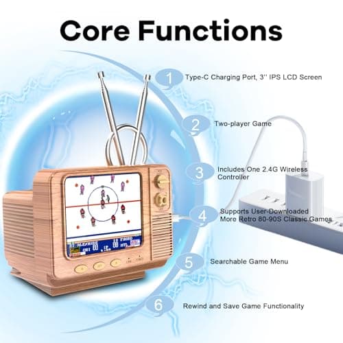 Mini TV Retro Handheld Game Console -JALECO Licensed Classic Games, Portable Gaming Toy with TF Card to Expand 80s 90s Games, Support Two Players & Game Save, Ideal Gift for Boys Girls - Thumbnail 2