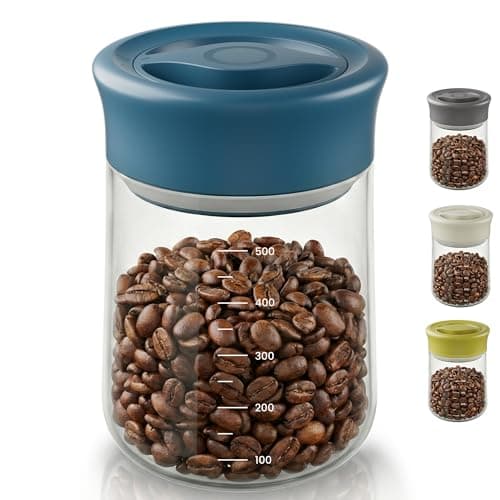 LAKUMIQI Overnight Oats Containers with Lids, 17oz Glass Jars with Airtight Lids, One-Hand 90° Twist-Off Wide Mouth Food Storage for Coffee Bean, Chia Pudding, Meal Prep, Pantry, Blue