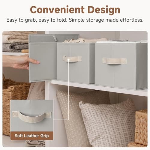 StorageWorks Storage Baskets for Shelves, Fabric Storage Bins, Closet Organization and Storage Baskets, Organizer Bins for Clothes, Light Gray, Large, 3-Pack - Thumbnail 6
