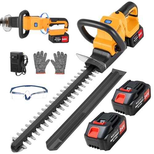 Cordless Hedge Trimmer with 2x4.0ah Battery, 24V Tree Bush Trimmer, 22" Dual-Action Blade, 24000RPM Electric Shrub Trimmer, 180° Rotatable Head, Lightweight Battery Powered for Garden & Yard - Image 1
