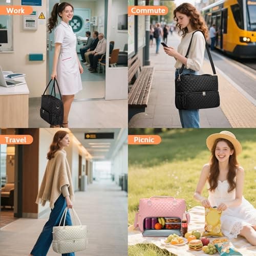 AHHZOOPLL 2-in-1 Lunch & Laptop Tote Bag｜15.6" Work Bags for Women｜Water-Resistant Polyester Casual｜Insulated Leakproof Lunch Compartment｜Teacher Nurse Bag｜Laptop Briefcase for Office Travel｜Beige - Thumbnail 4