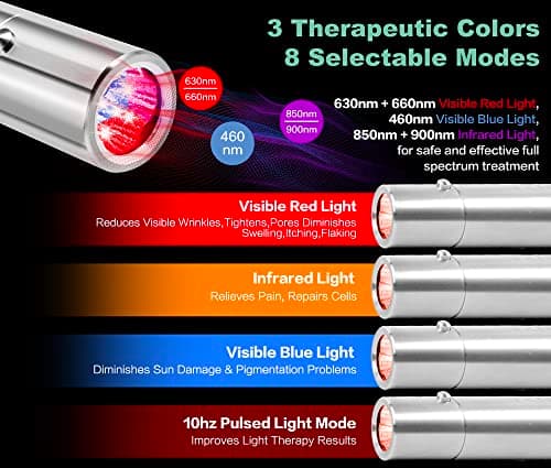 Red Light Therapy, Portable Powerful Red Infrared Light Therapy Device w/5 LEDs 5 Wavelengths, ASWAYSUN Blue Light Healing Therapy Torch for Body Knee Hand Muscle Joint Pain Relief Near Infrared Light - Thumbnail 6