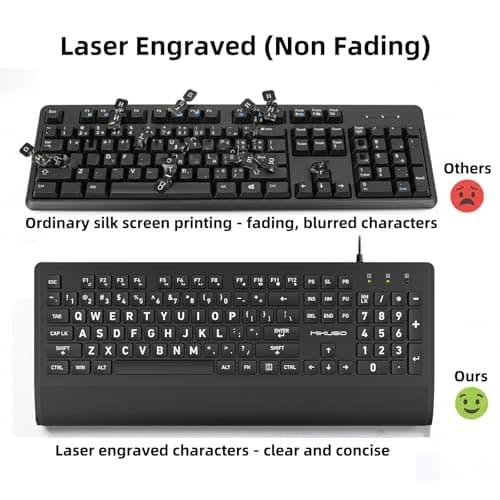Large Print Computer Keyboard - High Visibility Big Letter Keyboard for Seniors and Visually Impaired,Low Vision Individuals Easy to See,Laser Etched Keys (Non-Fade) Full Size Keyboard for PC,Windows - Thumbnail 3