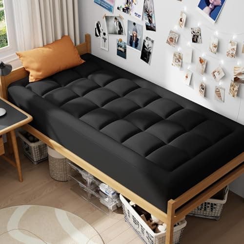 ELEMUSE Dual Layer 3 Inch Memory Foam Mattress Topper Twin, 2 Inch Cooling Gel Memory Foam Plus 1 Inch Down Alternative Pillowtop Mattress Pad with Cooling Cover, Soft Comfort Support, Black - Thumbnail 2