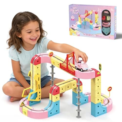 DEGIDEGI 115PCS Electric Train Set for Kids, Pink Anti-Gravity 3D Race Track with Motorized Car, Flexible Magic Track Building Kit, STEM Educational Toy for Boys Girls Ages 3-8, Birthday Gift - Image 1