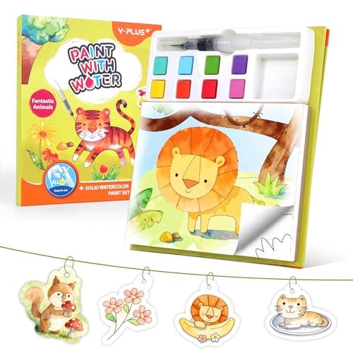 YPLUS Paint with Water Coloring Book for Toddlers, Mess Free Watercolor Painting Set with Brush, 26 Pages & 8 Color Palettes, DIY Art Craft Travel Toy Gift for Kids Ages 1-3 2-4 4-6 (Animals)