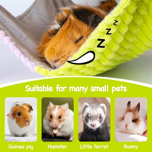 BESNEW 3 in 1 Enlarged Guinea Pig Hammock,Wooden Guinea Pig Hideout with House & Platform & Stairs Small Animal Toys for Hiding Sleeping Activities - Thumbnail 6