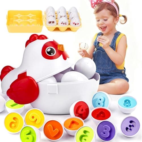 VROGTIK Easter Egg Matching Game, 24-Piece Easter Basket Stuffers for Kids, Color Shape Number Recognition Educational Toddler Toys, Chicken Storage Box Preschool Learning Toy for Boys Girls - Image 1