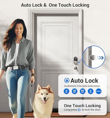 Veise RZ07C Smart Locks for Front Door, 2 Knob Handle Set, Fingerprint Keyless Entry, App Control Biometric Lock, Electronic Digital Touchscreen Keypad Deadbolt, Easy Install, Auto Lock, Satin Nickel - Thumbnail 3