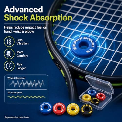 PHX Grove 6-Pack Tire-Shaped Tennis Racket Vibration Dampener - Shock Absorbers for Racquet Strings, Reduces Vibration, Noise and Arm Strain for Pain Relief - Durable Rubber, Easy to Install - Thumbnail 3
