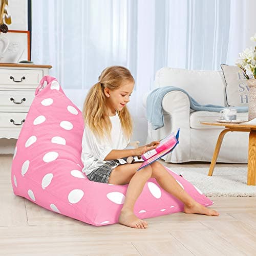 Aubliss Stuffed Animal Storage Bean Bag Chairs Cover, 50"x 35" Extra Large Bean Bags Chair for Kids & Adults, Beanbag Toy Storage for Boys Girls - Premium Cotton Canvas Pink Dot - Thumbnail 5