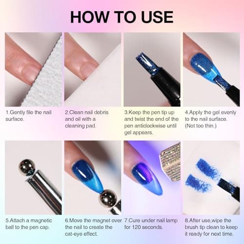 GELLAKTIK 7-in-1 Cat Eye Gel Nail Polish Pen, One Step Magnetic Gel Polish with Detachable Magnet, No Base/Top Coat Needed, Red Gel Nail Polish Glassy Soak Off UV LED Nail Art DIY Home Salon - Thumbnail 6