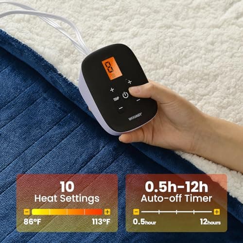 WOOMER Heated Blanket, Full Size 77"x 84" Soft Flannel Fast Heating Blanket with Multi-Color Option, 10 Heating Levels & 0.5-12H Auto Off, Over-Heat Protection - Thumbnail 3
