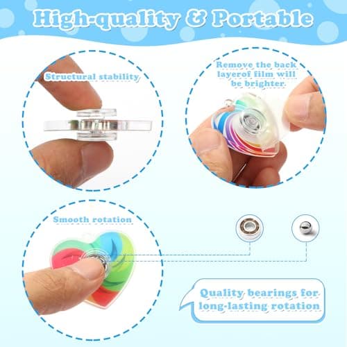 Heart Fidget Spinner Party Favors, 30 Pack, 2-in-1 Sensory Rotating Pendant Toys, Stress Reducer for Kids and Adults, Autism Anxiety Relief, Classroom Rewards - Thumbnail 6