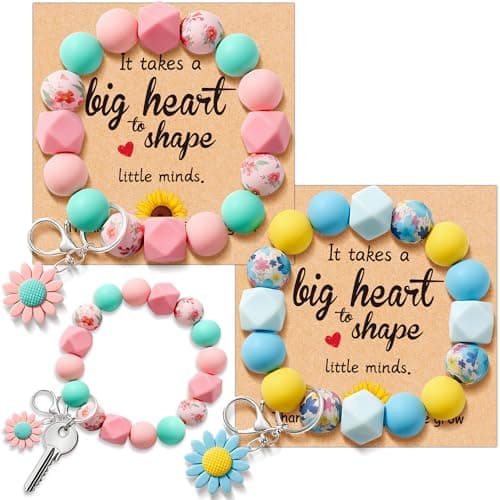 MUKOSEL Teacher Appreciation Gifts in Bulk, Teacher Gifts for Women, 2PCS Teacher Keychain Bracelet with Gift Card End of Year Appreciation Week Graduation Birthday Classroom from Student - Image 1