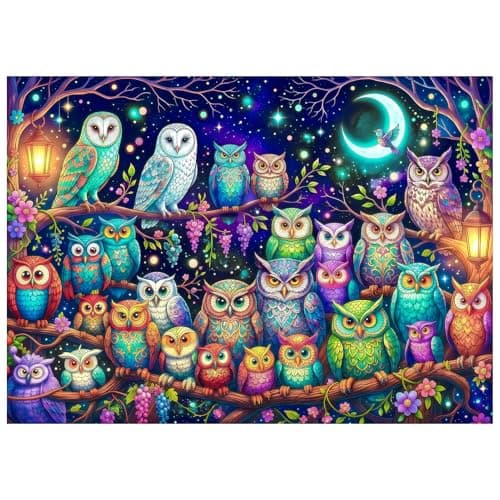 Moonlit Owls Puzzles for Adults 1000 Pieces,Impossible Challenging Jigsaw Puzzles for Adults,Easter Puzzles for Adults,Serene Moonlight Wall Art Decor,Stress Relief Gifts for Nature Lovers