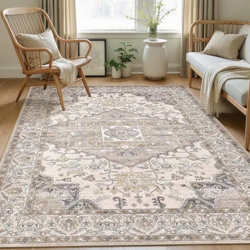 ELLIUNE 5x7 Washable Area Rugs for Living Room: Non Slip Vintage Brown Rug, Large Soft Stain Resistant Indoor Floor Carpets for Bedroom Dining Room Farmhouse Nursery Home Office Kid & Pet Friendly - Image 1
