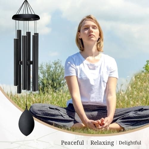 Wind Chimes for Outside Deep Tone, 30 Inch Memorial Wind Chimes with 6 Tuned Aluminum Tubes, Black Garden Decor for Sympathy Gift, Mother’s Day, Patio, Porch with S Hook & Greeting Card - Thumbnail 2