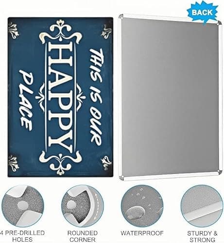 Carastora Vintage "This Is Our Happy Place" Sign – Metal Decorative Plaque for Home, Kitchen, Bedroom, Cafe, and Park – 8x12 Inches - Thumbnail 5