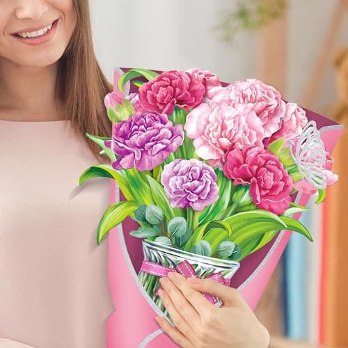 Airpark Pop Up Flower Cards, 3D Paper Flowers Bouquet Birthday Card 10’‘ with Blank Note and Envelope, Mother's Day, Get Well Greeting, Anniversary, Thank You Gifts Cards for Women Mom Girls Friends, Pink Carnations - Thumbnail 5