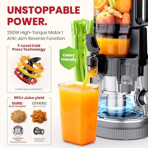LAUDLIFE Cold Press Juicer Machine, 5.9" Wide Feed Chute Juice Extractor, 80 oz Large Hopper, Easy to Clean & High Juice Yield, BPA Free, Slow Masticating Juicer for Whole Fruits & Vegetables - Thumbnail 5