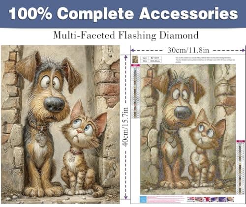 ijbnhd Diamond Art Kits for Adults,5D Dog and Cat Diamond Painting Kits for Adults Beginners, DIY Full Round Drill Animals Gem Arts Craft for Home Wall Decor 12 X 16Inch - Thumbnail 2
