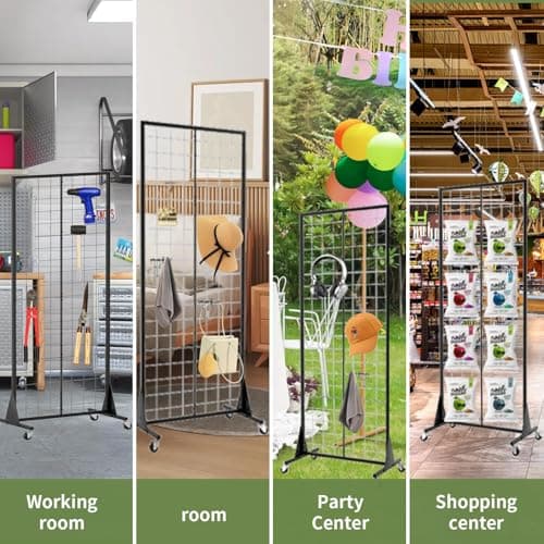 RCZSCBK 2-Pack Gridwall Panel Display Stand Heavy Duty Removable Floor Mounted Detachable Grid Display Stand 2' x 5.5' Ft Display with Additional Hook - for Retail Art Fair (Black Finish) - Thumbnail 6