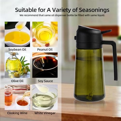 Aovdy Olive Oil Sprayer for Cooking, 2 In 1 Glass Oil Dispenser 16oz- 470ml Premium Spray Bottle for Kitchen Gadgets and Air Fryer Accessories, Salad, BBQ - Dark Green - Thumbnail 4